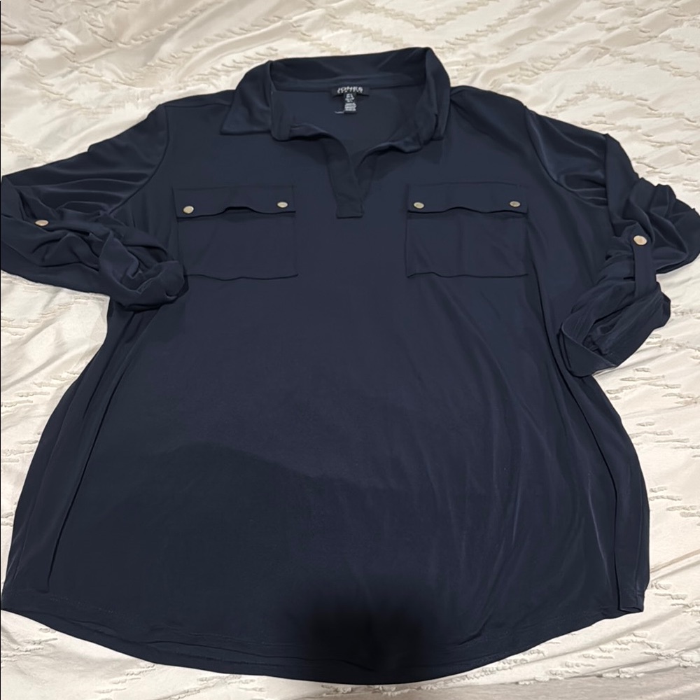 Apt. 9 Blue 3/4 Sleeve Polo Blouse